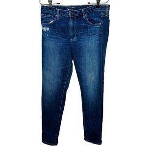 AG Women's The Stevie Ankle Slim Straight Ankle Blue Size 30R Cotton Blend Jeans